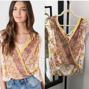 Free People Havana Floral V-Neck Sleeveless Sheer Boho Top Size XS